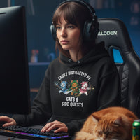 Load image into Gallery viewer, Easily Distracted by Cats and Side Quests Hoodie
