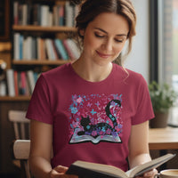 Load image into Gallery viewer, Floral Book Cat T-Shirt