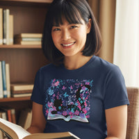 Load image into Gallery viewer, Floral Book Cat T-Shirt