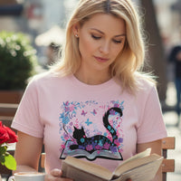 Load image into Gallery viewer, Floral Book Cat T-Shirt